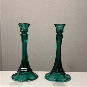 Indiana Glass Teal / Evergreen Candle Holders